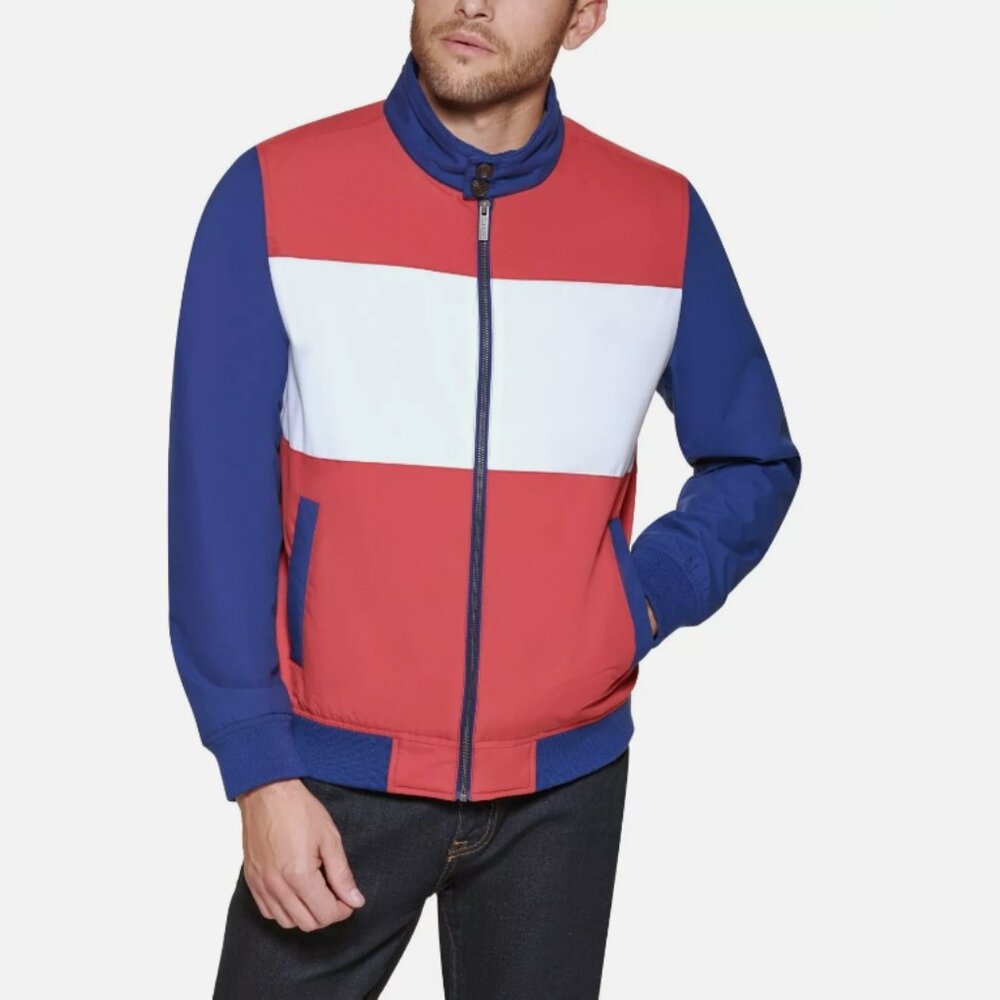 Club Room Men's M Regular-Fit Bomber Jacket Colorblock Red/White/Blue